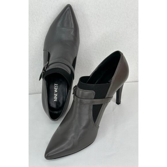Nine West Jaceyo Gray and Black Pointed Toe Buckle Elastic Gore Heels 8M - Picture 1 of 9